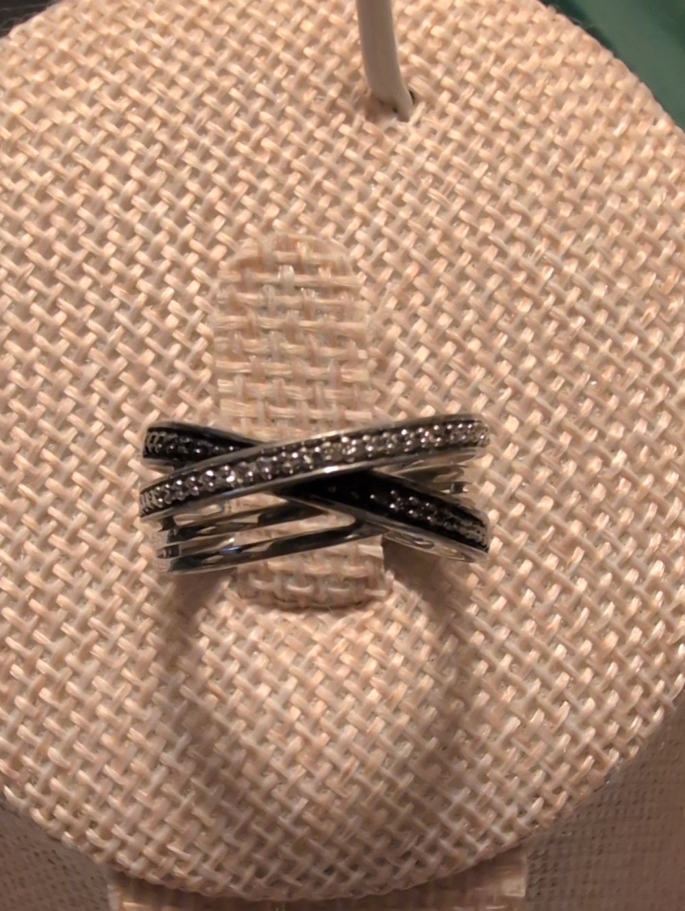 Black & White Diamond Sterling Silver Crisscross Ring